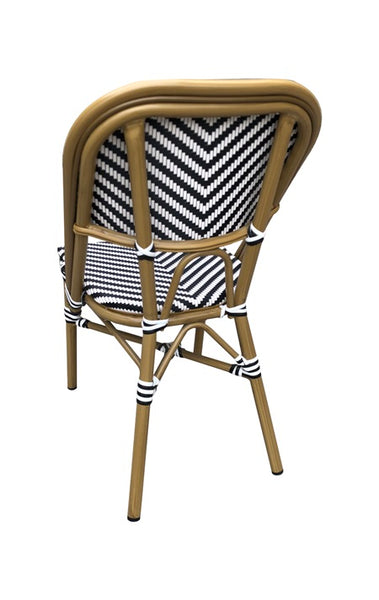 Outdoor/Indoor Armless Bamboo-style Aluminum Chair with Striped Woven Seat & Back #EA36