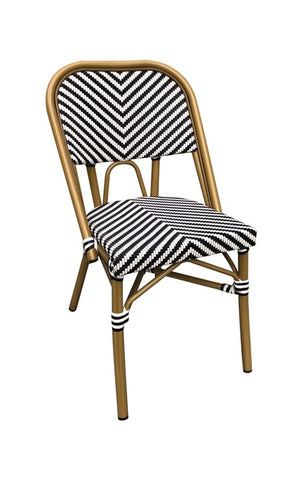 Outdoor/Indoor Armless Bamboo-style Aluminum Chair with Striped Woven Seat & Back #EA36