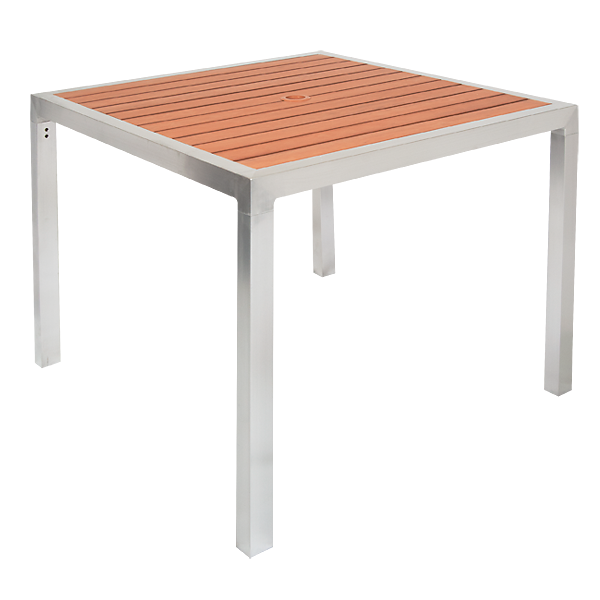 36" x 36" Aluminum Outdoor Table & Base with Composite Teak Slats #E-3636TS