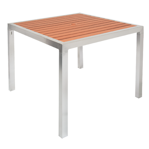 36" x 36" Aluminum Outdoor Table & Base with Composite Teak Slats #E-3636TS