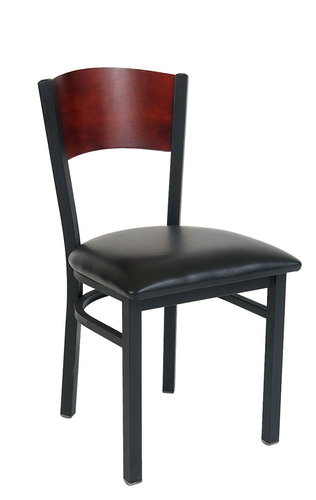 MAHOGANY FULL WOOD BACK METAL RESTAURANT CHAIR - Optional Color Vinyl Seat #W164-PS