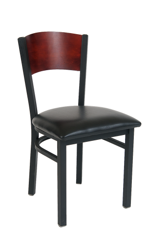 MAHOGANY FULL WOOD BACK METAL RESTAURANT CHAIR - Optional Color Vinyl Seat #W164-PS