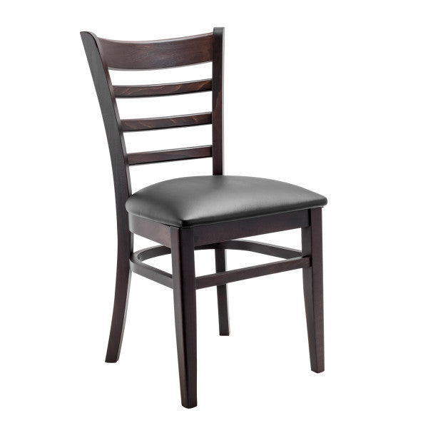 Cherry Ladder Back Beechwood Bar Stools with Black Vinyl Seats