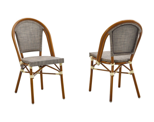 Metal Bamboo Style Outdoor Restaurant Chair Brown Poly Woven Material E57