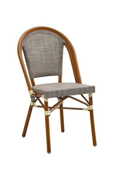 Metal Bamboo Style Outdoor Restaurant Chair Brown Poly Woven Material E57