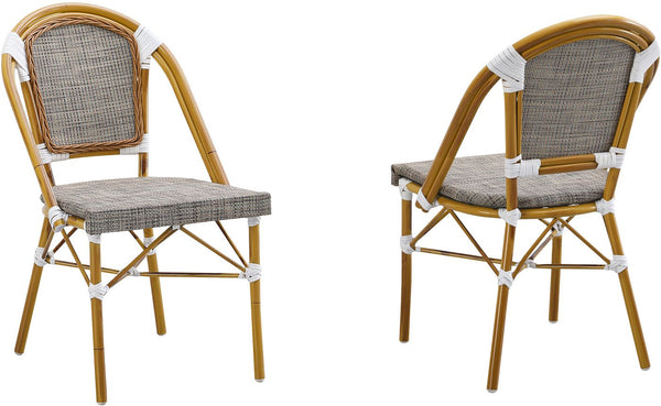 Metal Bamboo Style Outdoor Restaurant Chair Brown Poly Woven Material E58