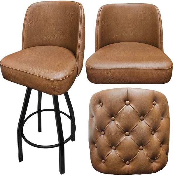 Tufted Back Bucket Barstool with Black Swivel Frame #OA-136 <span style="color: rgb(255, 128, 0);">Vinyl color options are BLACK  / BUCKSKIN / BURGUNDY</span></p>