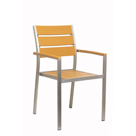 Aluminum Outdoor Arm Chair with Silver Frame, Tan Composite Teak Slats #82AR