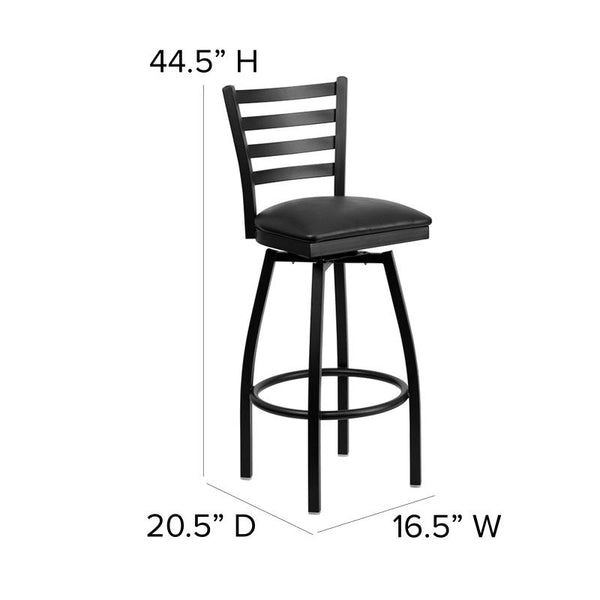 Swivel Ladder Back Metal Restaurant Barstool with Black Vinyl Seat