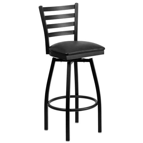 Swivel Ladder Back Metal Restaurant Barstool with Black Vinyl Seat