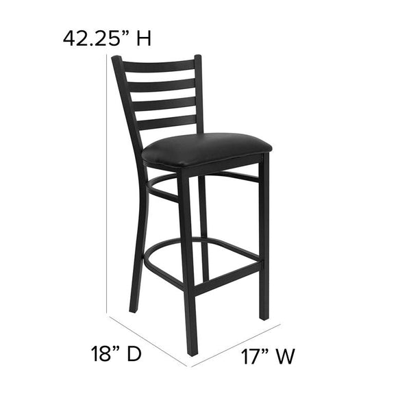 Ladder Back Metal Restaurant Barstool with Black Vinyl Seat
