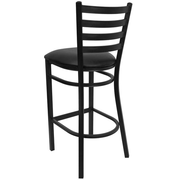 Ladder Back Metal Restaurant Barstool with Black Vinyl Seat