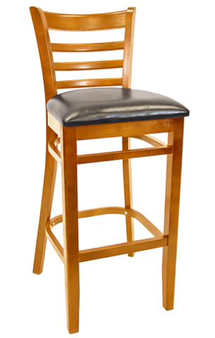 Cherry Ladder Back Beechwood Bar Stools with Black Vinyl Seats