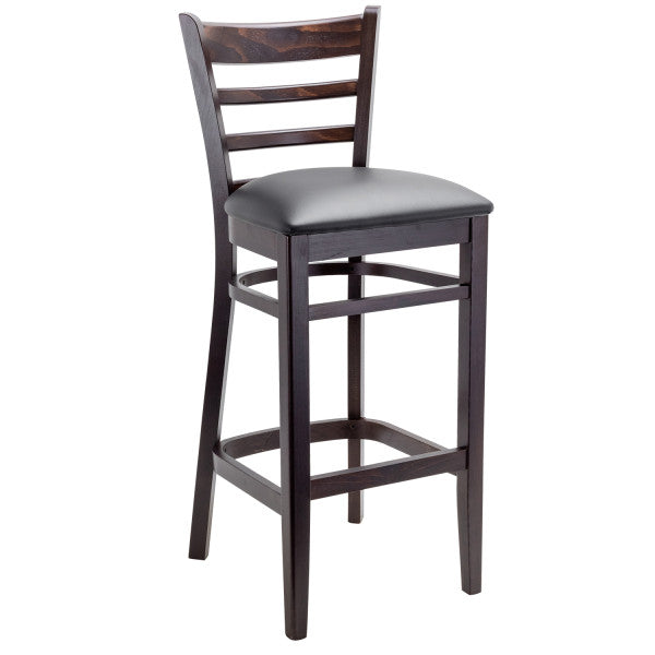 Cherry Ladder Back Beechwood Bar Stools with Black Vinyl Seats