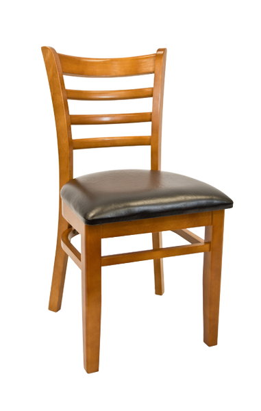 Cherry Ladder Back Beechwood Chair with Black Vinyl Seat