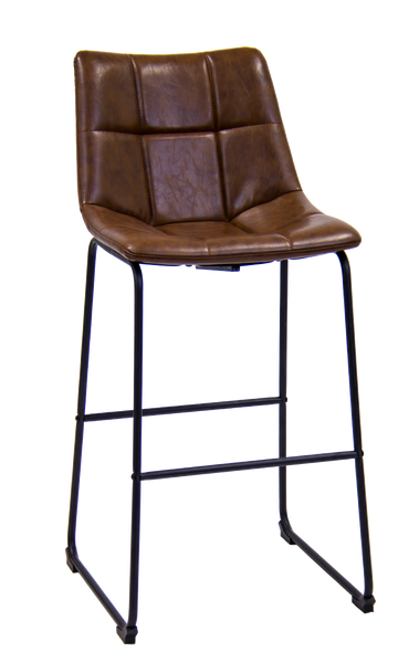 Black Steel Frame Bar Stool with Brown Vinyl Bucket Seat
