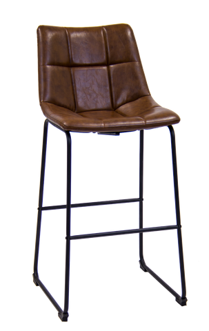 Black Steel Frame Bar Stool with Brown Vinyl Bucket Seat