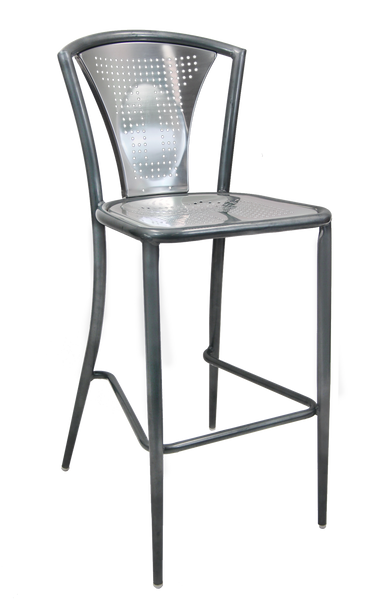 Outdoor/Indoor Aluminum Bar Stool with Synthetic Brown Teak Wood Slats #EV-14-BS