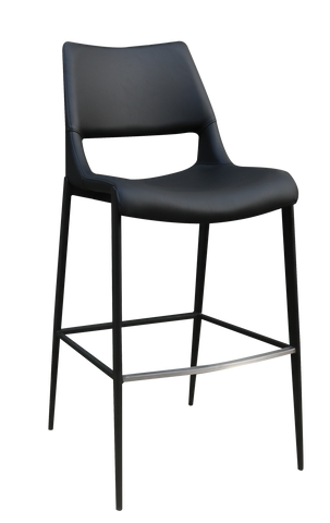 Black Metal Frame Bar Stool w/ Contoured Black Vinyl Seat