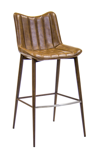 Indoor Metal Frame Bar Stool w/ Woodgrain Legs & Brown Channeled Bucket Seat