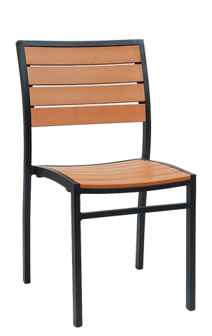 Outdoor Side Chair - Composite Teak Wood Black Aluminum Frame E-73BL