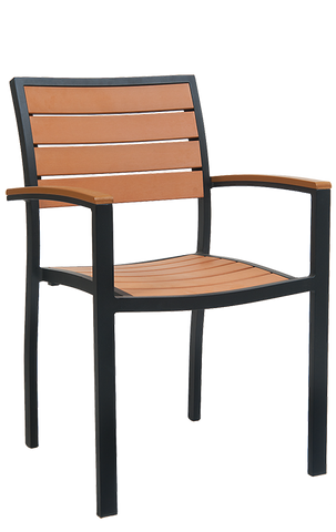 Outdoor Arm Chair - Composite Teak Wood Black Aluminum Frame E74BL