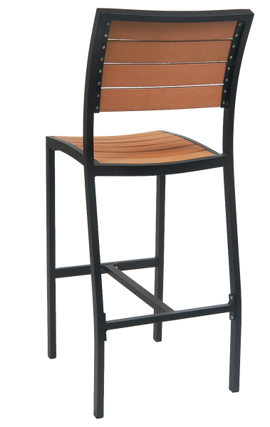 Outdoor/Indoor Aluminum Bar Stool with Synthetic Brown Teak Wood Slats #EV-73B-BS