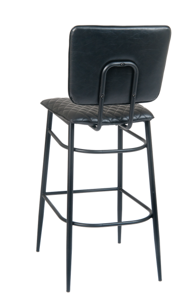 Black Metal Frame Bar Stool w/ Black Diamond Tufted Vinyl Seat & Back