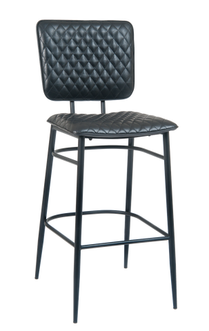 Black Metal Frame Bar Stool w/ Black Diamond Tufted Vinyl Seat & Back