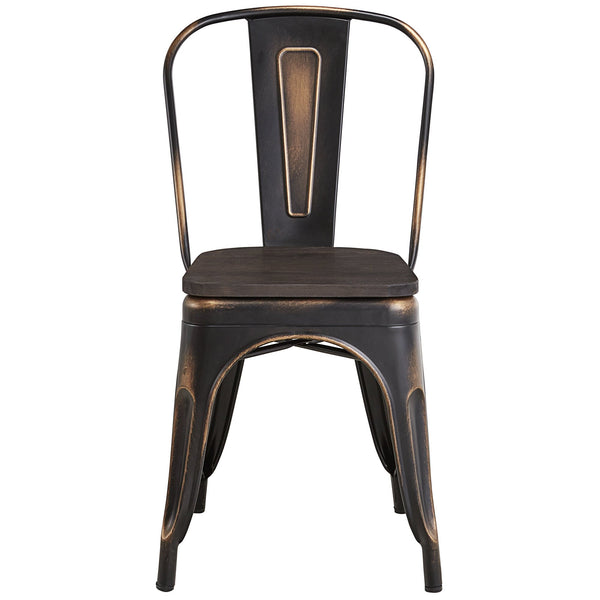 Metal Restaurant Chair - Distressed Black & Copper with wood seat