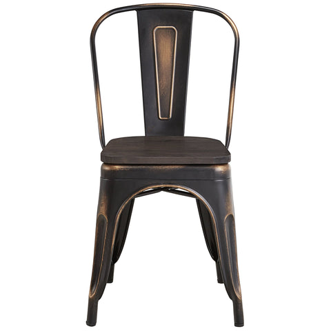 Metal Restaurant Chair - Distressed Black & Copper with wood seat