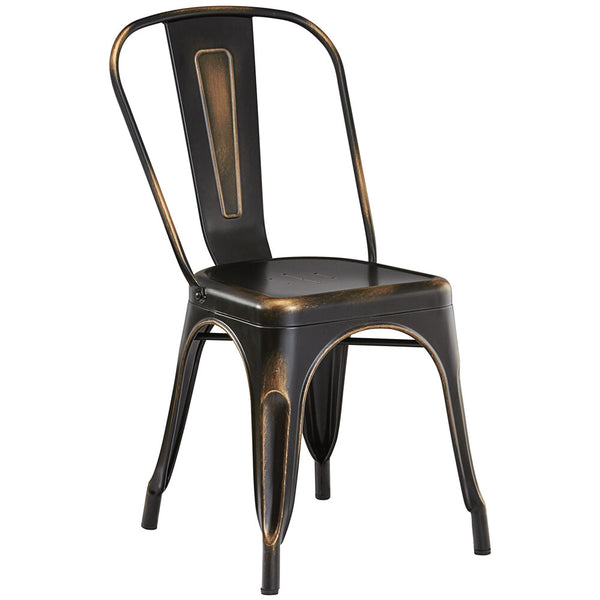Metal Restaurant Chair - Distressed Black & Copper with wood seat