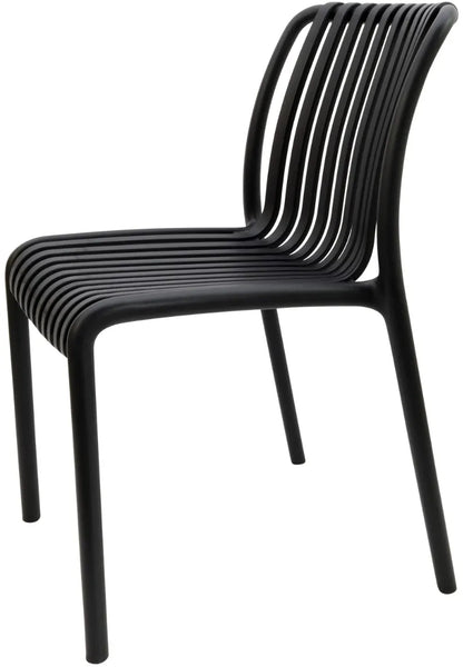 Stackable Indoor/Outdoor Resin Chair With Striped Seat and Back in Black