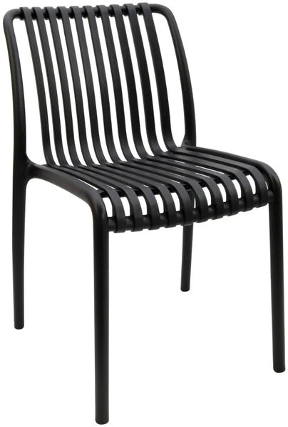 Stackable Indoor/Outdoor Resin Chair With Striped Seat and Back in Black