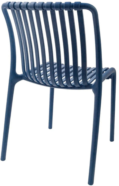 Stackable Indoor/Outdoor Resin Chair With Striped Seat and Back in Blue