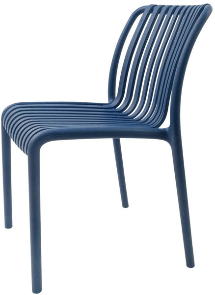 Stackable Indoor/Outdoor Resin Chair With Striped Seat and Back in Blue