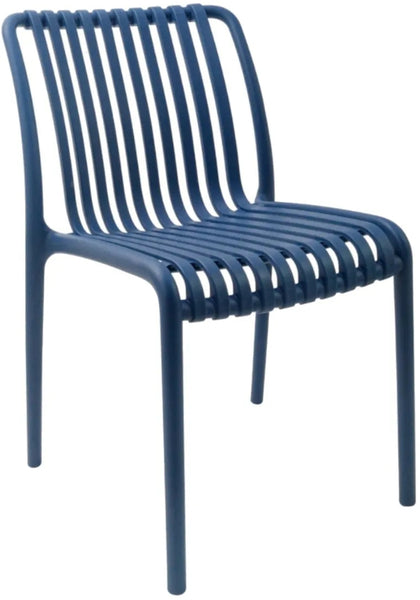 Stackable Indoor/Outdoor Resin Chair With Striped Seat and Back in Blue