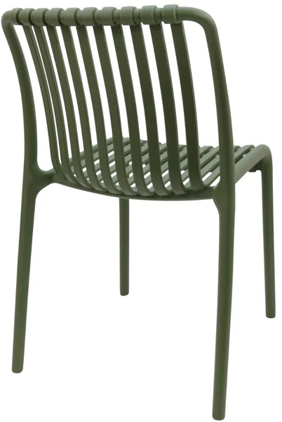 Stackable Indoor/Outdoor Resin Chair With Striped Seat and Back in Green