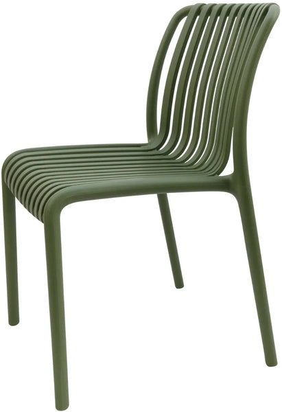 Stackable Indoor/Outdoor Resin Chair With Striped Seat and Back in Green