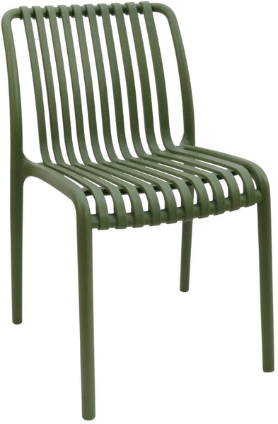 Stackable Indoor/Outdoor Resin Chair With Striped Seat and Back in Green