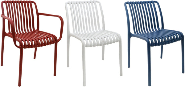 Stackable Indoor/Outdoor Resin Chair With Striped Seat and Back in Blue
