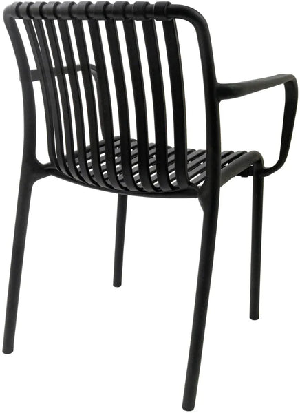 Stackable Indoor/Outdoor Resin Chair With Striped Seat and Back in Black