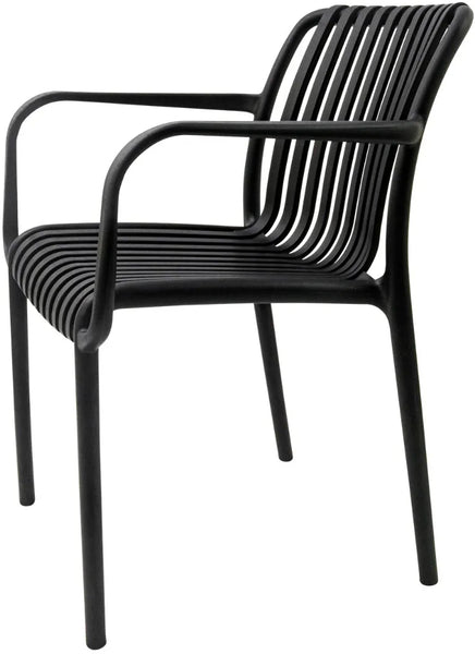 Stackable Indoor/Outdoor Resin Chair With Striped Seat and Back in Black
