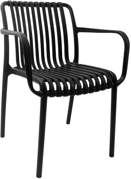Stackable Indoor/Outdoor Resin Chair With Striped Seat and Back in Black