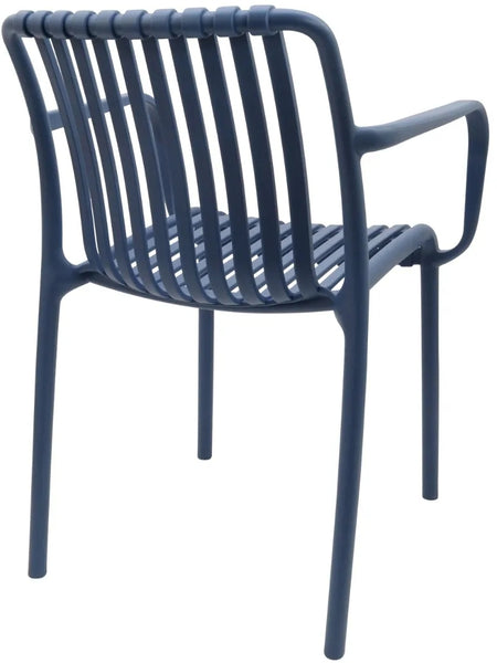 Stackable Indoor/Outdoor Resin Chair With Striped Seat and Back in Blue