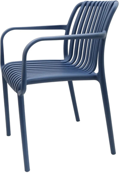 Stackable Indoor/Outdoor Resin Chair With Striped Seat and Back in Blue