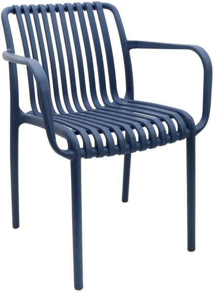 Stackable Indoor/Outdoor Resin Chair With Striped Seat and Back in Blue