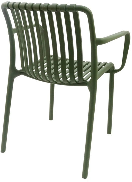 Stackable Indoor/Outdoor Resin Chair With Striped Seat and Back in Green