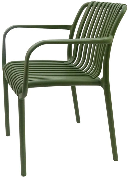 Stackable Indoor/Outdoor Resin Chair With Striped Seat and Back in Green