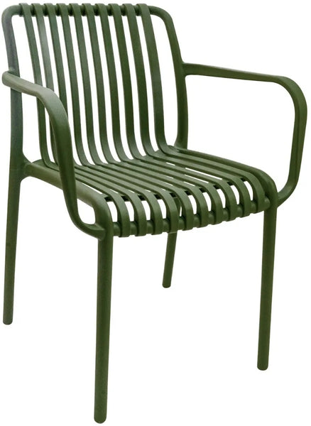Stackable Indoor/Outdoor Resin Chair With Striped Seat and Back in Green